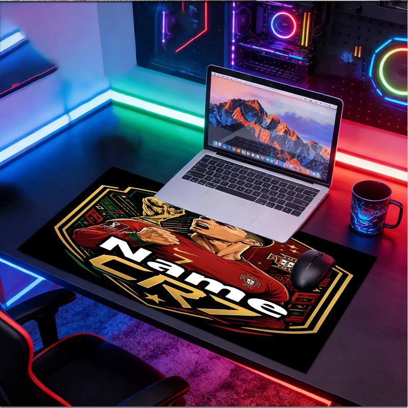 Custom Name Personalized Cristiano Ronaldo Pattern Mousepad, Laptop PC Desk Mat, Decorative Desk Mat for Home Keyboard Pad Gift