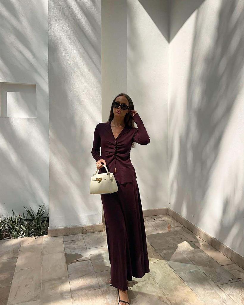 2025 Women's V-Neck Cardigan & Long Dress Set - Autumn/Winter European Style