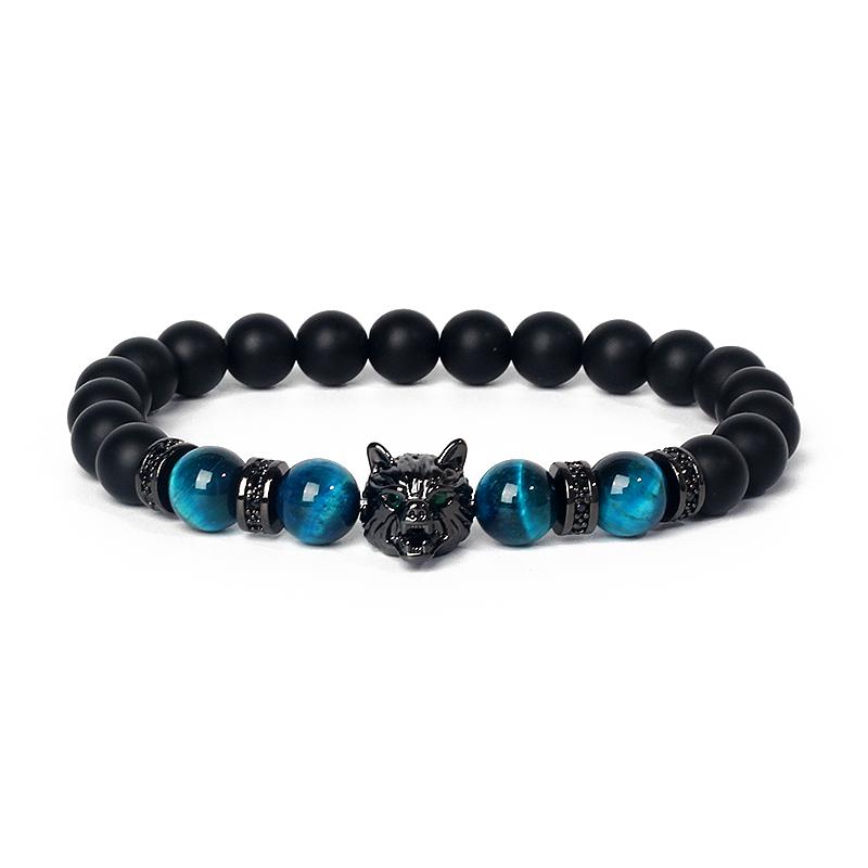Fashion Crown Skull Punk Bracelets Men Wolf Head Zircon Tiger Eye Bracelets for Women Energy Nature Stone Soul Jewelry Pulsera