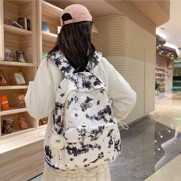 Schoolbag Tie-dye Niche Japanese ins Style School Bag Female, Simple High-end Sense Backpack High School Student Junior High School Student Backpack