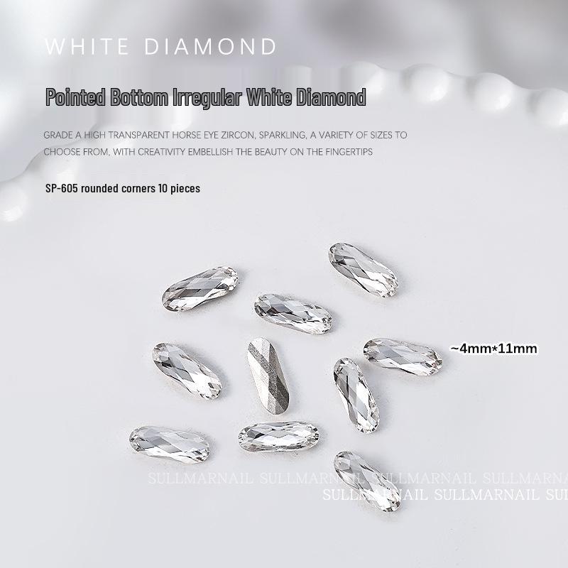 10-Piece Nail Art Set: Pointed Bottom Heart, Crooked Heart, White Diamond, Peach Heart, Square Transparent Rhinestones for Nail Decoration