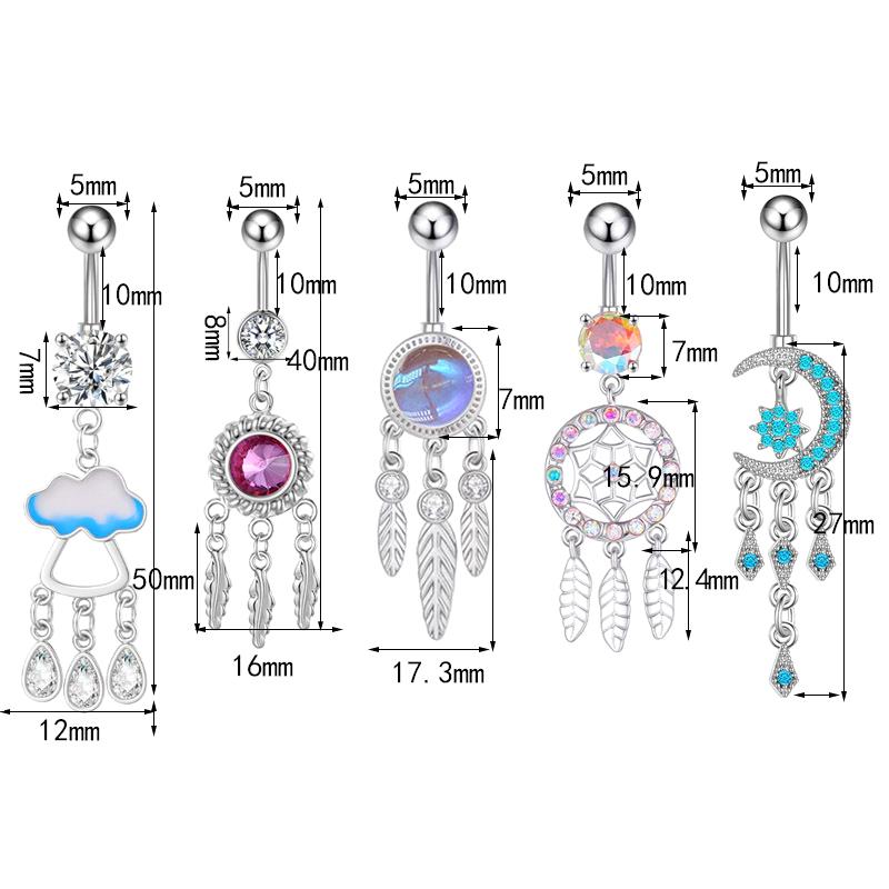 Stainless Steel Clouds Water Drop Navel Ring Zircon Barbell Pendant Belly Button Ring For Women Body Piercing Jewelry