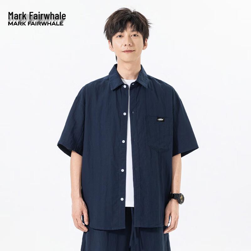 MARK FAIRWHALE Men s Summer Casual Short Sleeve Shirt 2XL темно-синий