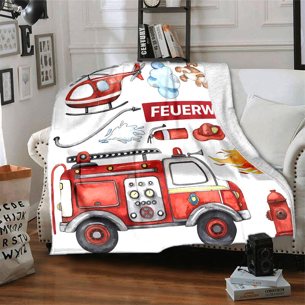 Feuerwehr-Thema Bedruckte Decke - Perfekt für Sofa, Bett, Reisen & Outdoor-Nutzung | Maschinenwaschbar, Gemütlich & Langlebig.