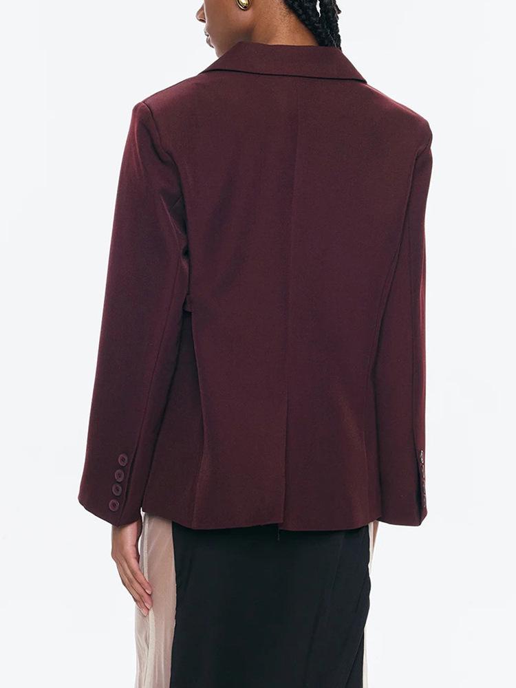 2026 Spring Angora Red Women's Blazer - European & American Luxury Design with Irregular Waist-Cinching