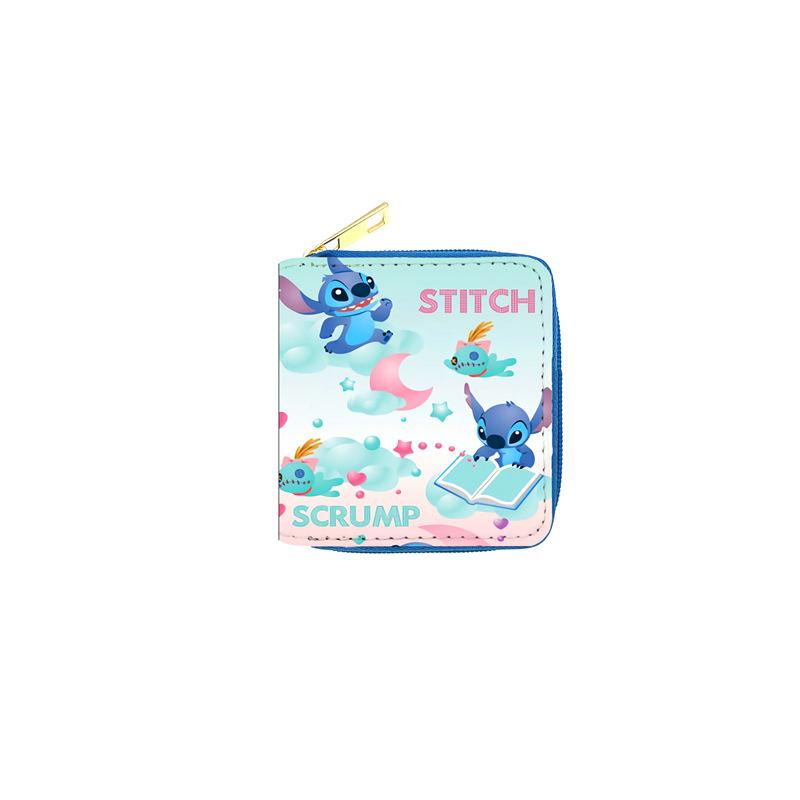Stitch PU Short Zip Wallet for Women Students Cute Coin Purse ID Card Holder 6pcs