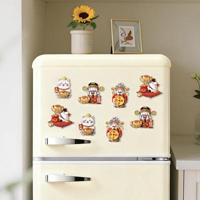 Περιστρεφόμενο Μαγνητικό Αυτοκόλλητο Πρωτοχρονιάς Κινούμενο Σχέδιο Maneki Neko 3D Μαγνήτες Ψυγείου Επαναχρησιμοποιούμενος Χαριτωμένος Διακοσμητικός Μαγνήτης Ψυγείου