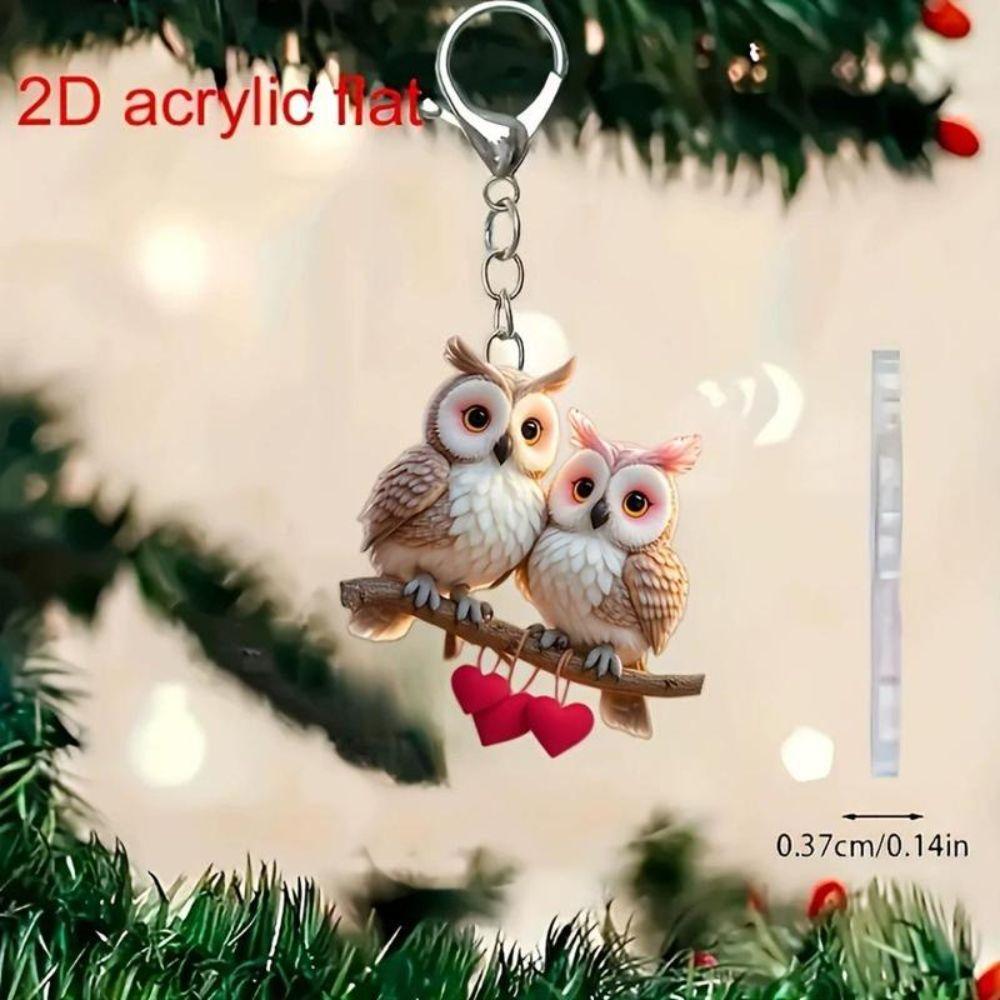 Flat Owl Keychain Acrylic Rearview Mirror Hanging Ornament Gifts Car Ornament Car Interior Decor