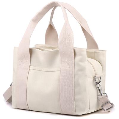 Zhongningyifeng Canvas Shoulder Top Crossbody Women's Handbag, Bag, Small, Casual, Multi-Pocket, Handle, Tote, (Beige)
