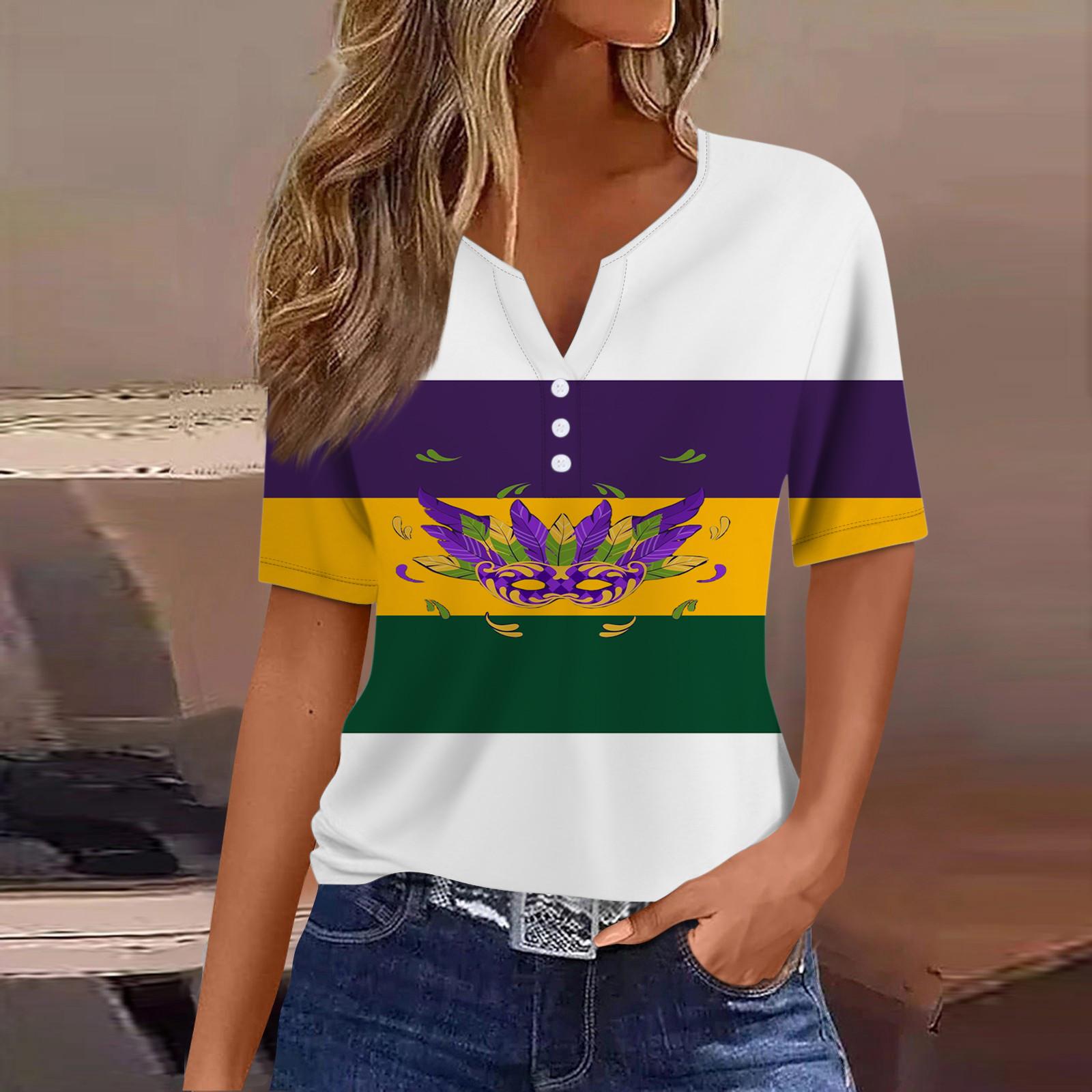 

Женская повседневная футболка с v-образным вырезом и коротким рукавом с цветочным принтом и декоративными пуговицами, топ XXXL