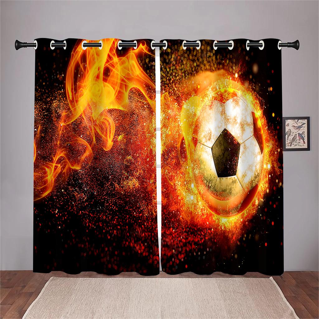 2 panel Football Soccer Rugby Basketball Printed Curtains for Sports Boys Bedroom Blinds Floor-to-ceiling Windows Grommet Top