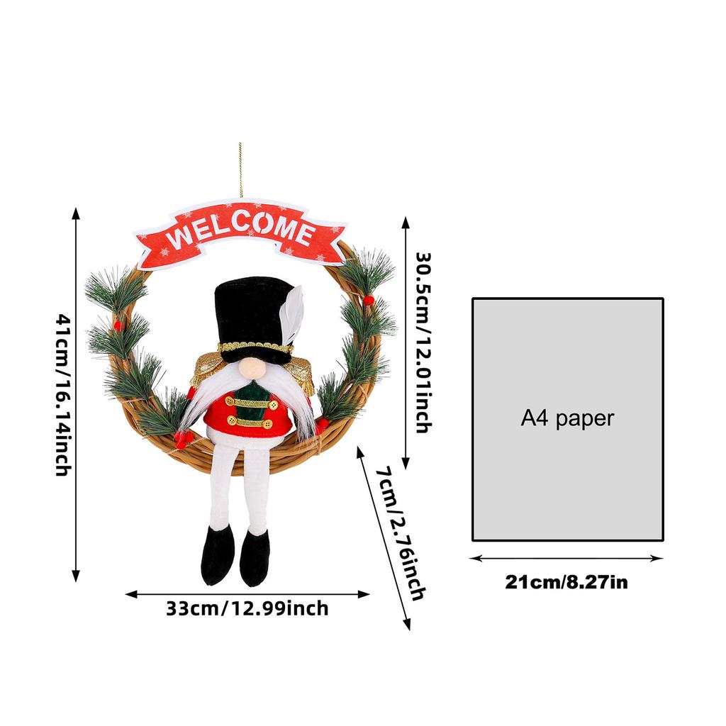 Christmas Soldier Vine Wreath Welcome Wooden Sign Decoration Dwarf Doll Vine Wreath Shopping Mall Window Wall Hanging