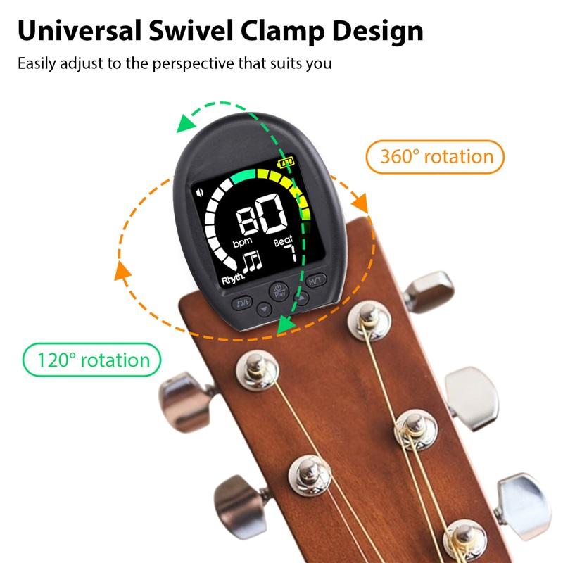 Meideal Guitar Tuner Clip On with Beat Function Portable Guitar Tuner Rotating Clip for Chromatic Guitar Bass Violin Ukulele