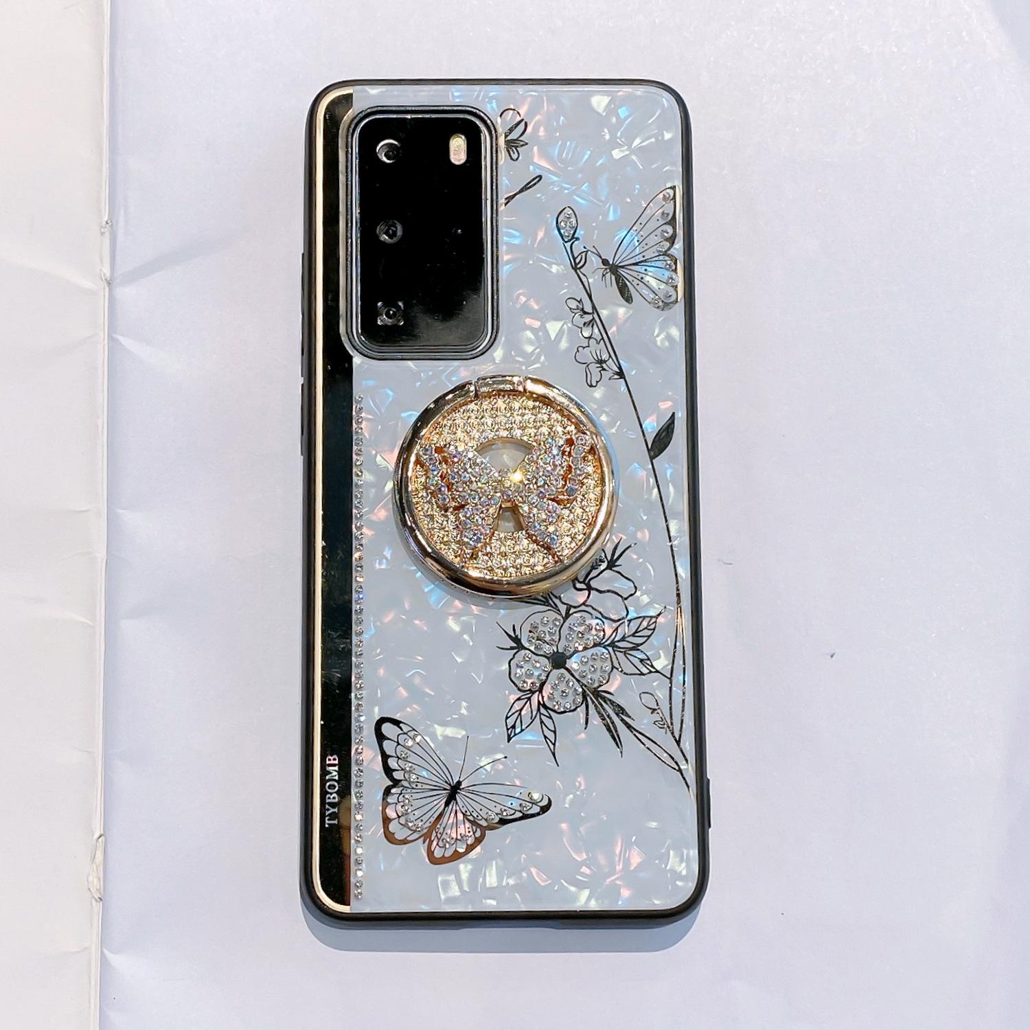 

Чехол для телефона Huawei HONOR 200Pro с кольцом-подставкой Бабочка Mate60 Зеркальный Водяной Бриллиант Противоударный Чехол Mate60Pro+/Mate60Pro белый