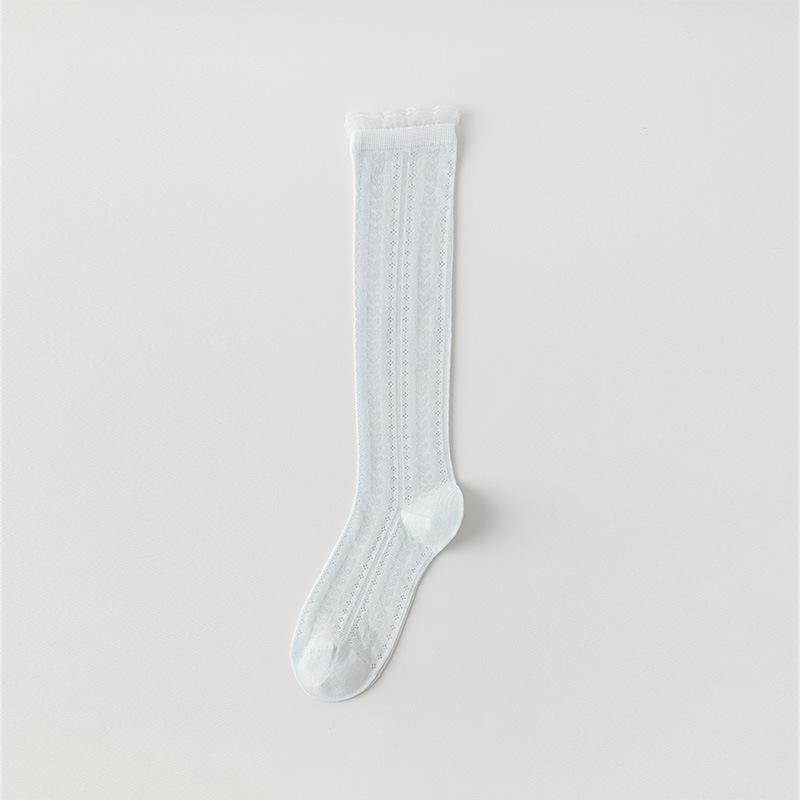 Einfarbige Wadensocken für Damen, Sommerdünn, Hohlmaschen-Langsocken, Süße Spitzen-Ballett-Stil Frotteesocken, Nahtlose Socken