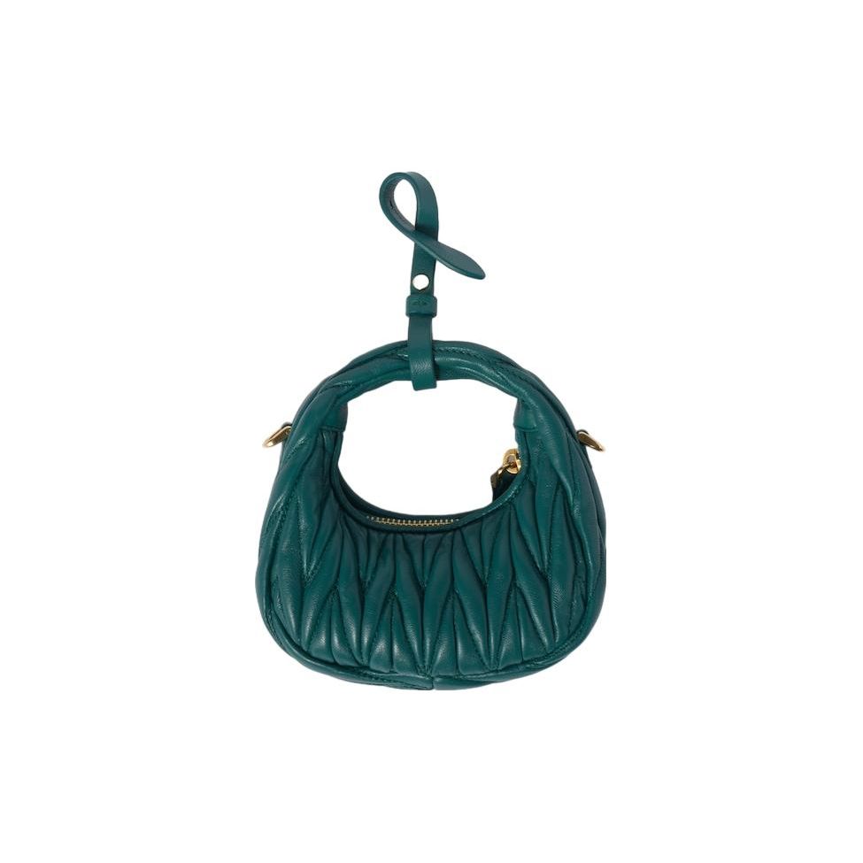 MIU MIU Wander Serie Matelassé Metall Buchstaben Logo Reißverschluss Abnehmbarer Verstellbarer Schultergurt Leder Hobo Tasche Mini 5NR019-2FPP-F0K41
