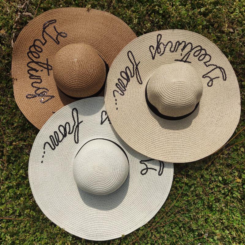 

Элегантная соломенная шляпа от солнца с широкими полями для женщин с логотипом с буквенным принтом кофейный