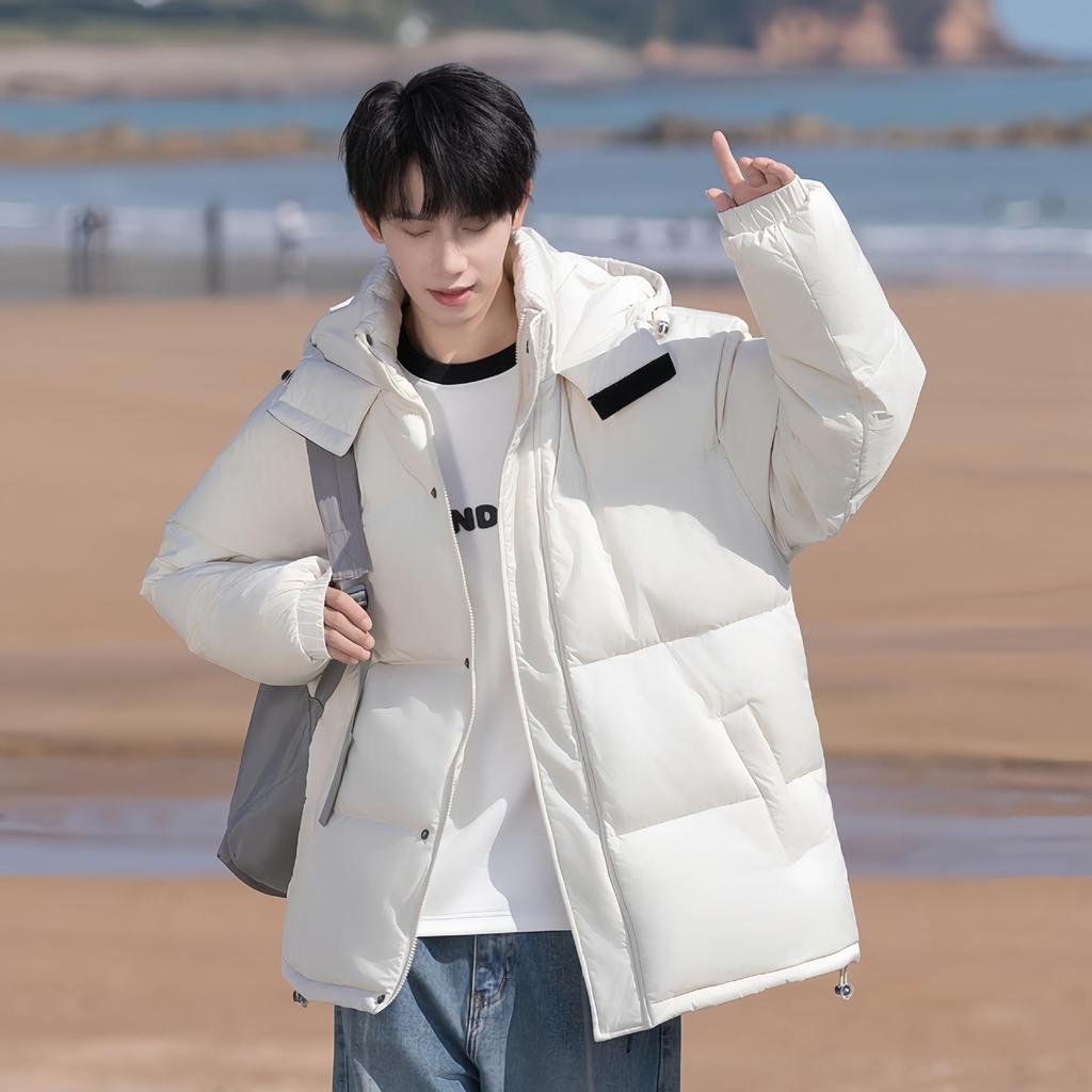 Cross-border E-commerce Fashion Couple's Short Down Jacket - White Duck Down, Windproof, Warm, Thick, Stand Collar, Winter Style