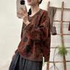 Winter Arrival Women's Retro Print Velvet Slimming Hoodie - Round Neck Pullover Casual Top