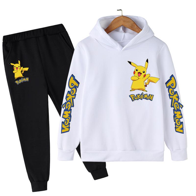 

2025 MINISO New Pikachu Cartoon Printed Sweatshirt+Pants 2pcs Set Spring Autumn Kids Boy Girl Clothing Casual Hoodie Teen Sportsuit 150