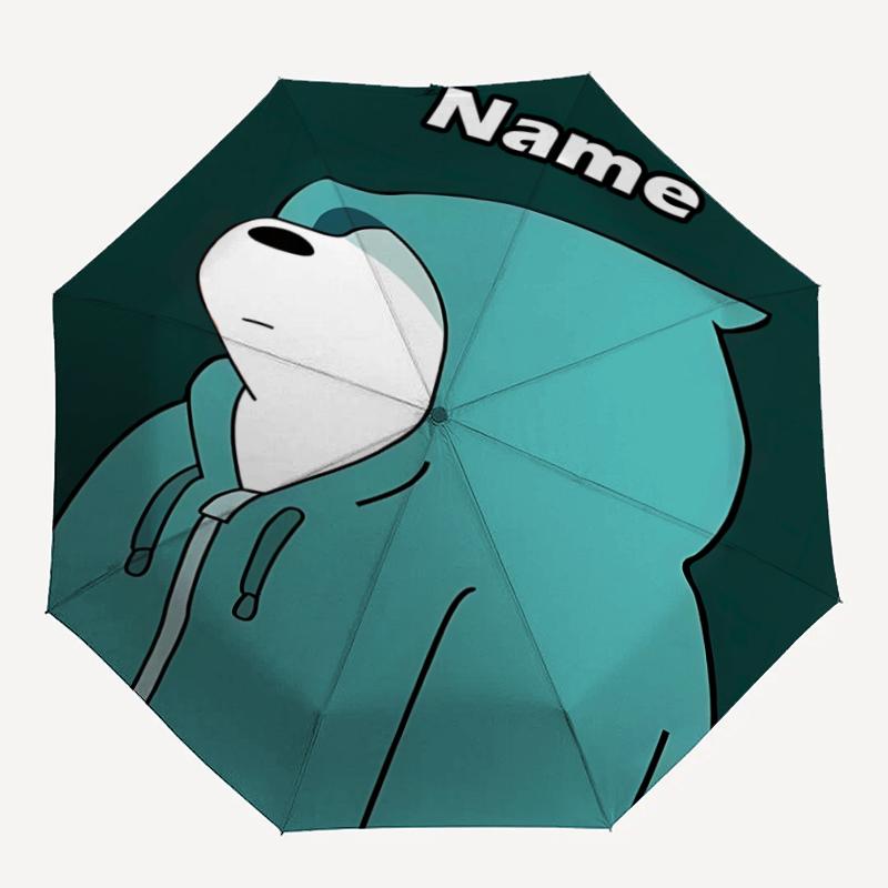 Custom Name We Bare Bears Theme Automatic Umbrella, Lightweight & Portable, 8 Rib, Perfect for Outdoor Travel, Birthdays, Christmas, Gifts.
