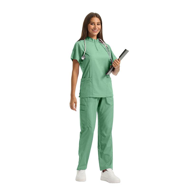Damen Kurzarm Reißverschluss Scrub Set für Tierpflege, Krankenhaus, Arzt, Krankenschwester