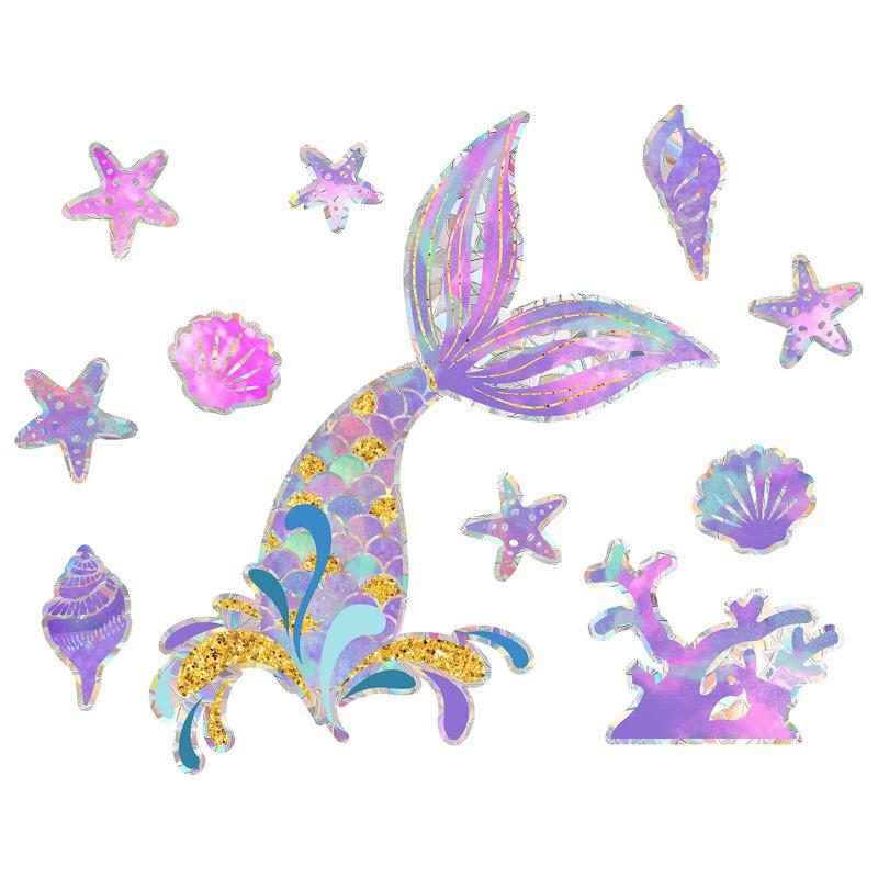 Neue Regenbogen Löwenzahn Gänseblümchen Schmetterling Lotus Meerjungfrau Sonnenlicht Doppelseitige Statische Fensteraufkleber für Heimdekoration