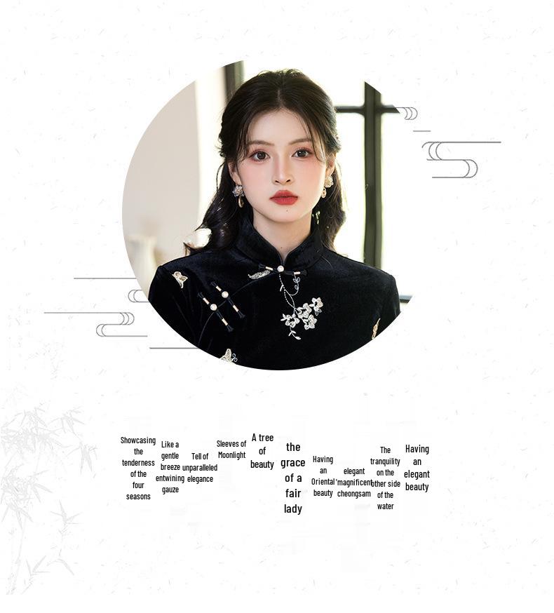 Luxurious Black Velvet Long-Sleeve Cheongsam: High-End, Unique Chinese Style Dress