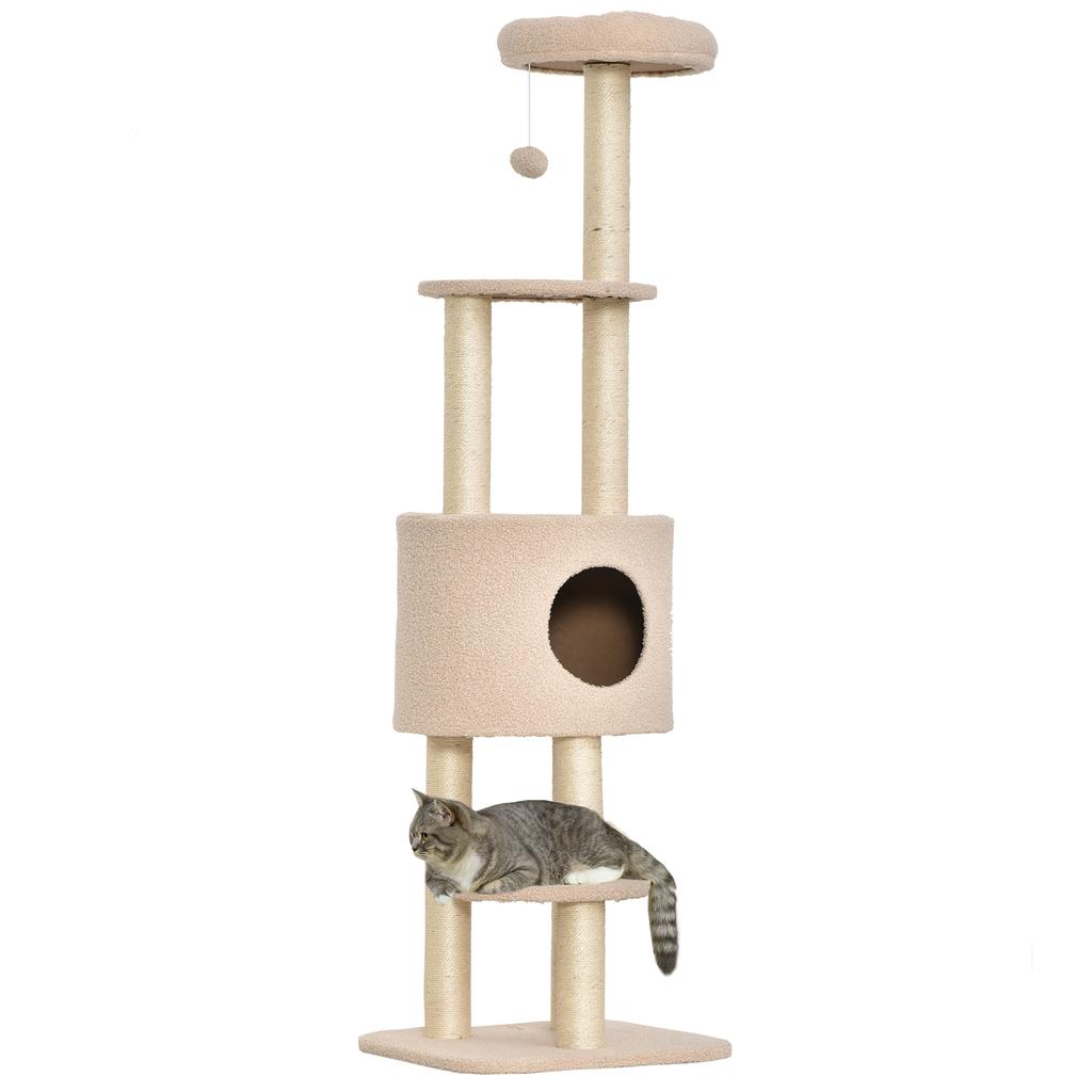 Sturdy Cat Tree with 5 Levels, Kennel, Playhouse, and Sisal Rope, Beige, Max 30kg