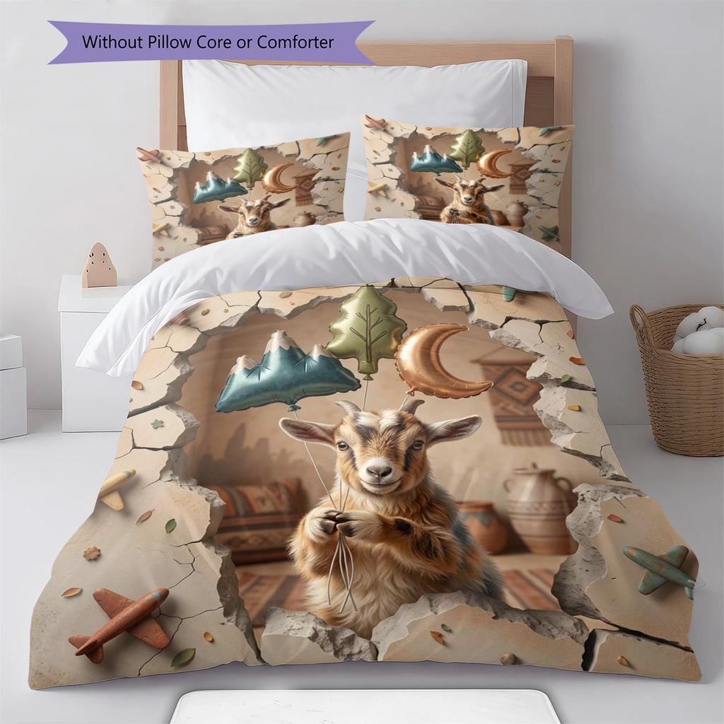 goat Pattern Bedding Quilt Set Quilt Cover Pillowcase Home Decoration Birthday Gift (1 * duvet cover + 2 * pillowcase, without core)