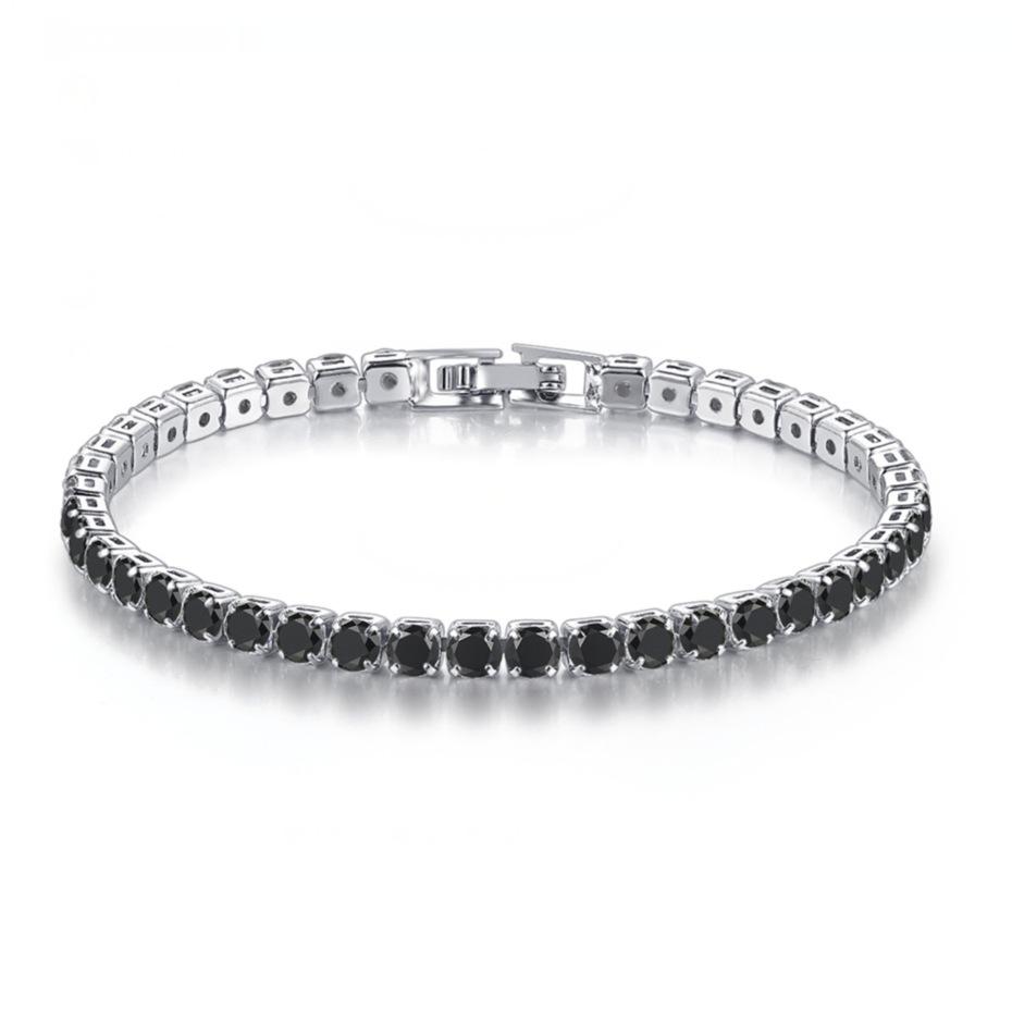 Hip Hop Full Diamond Black Zircon Tennis Bracelet For Men And Women, Round Rectangle Bracelet