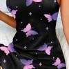 Ny Mote Sommerfugltrykk Nattkjole for Kvinner Svart Stjerne Chemise Kort Spaghettistropp Nattøy Søt & Trendy Nattøy Hot