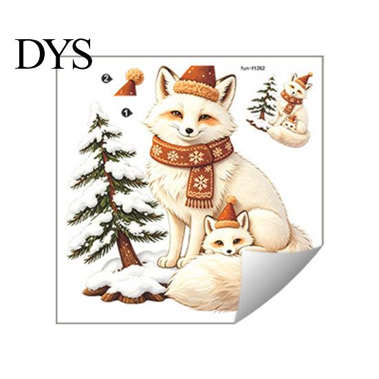 Fox Window Decals Christmas Clings, Winter Forest Animal Double-Side Sticker, Waterproof PVC Wall Art Cute Reusable Static Glass for Holiday