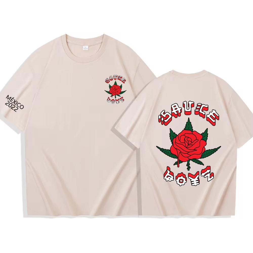 Streetwear Eladio Carrion T-Shirt Rose Flower Tees Men Women Sauce Boyz Music Album Oversized Casual top Hip Hop unisex Harajuku