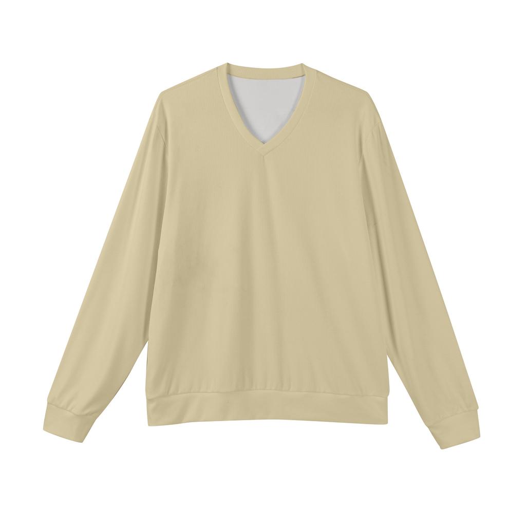 Men's V-neck Long-sleeved Ribbed Knit Pullover