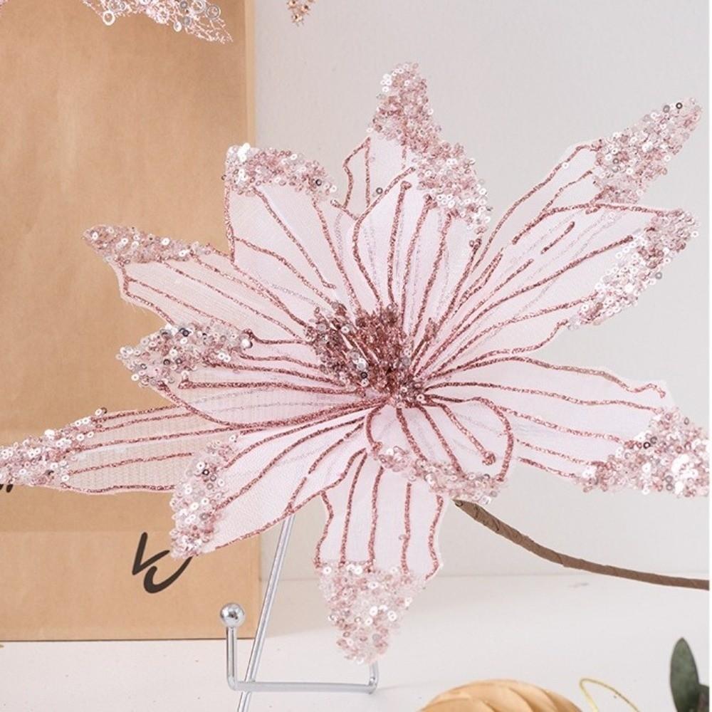 Simulated Xmas Tree Flower Large Glitter Artificial Christmas Flower  Wedding Decoration