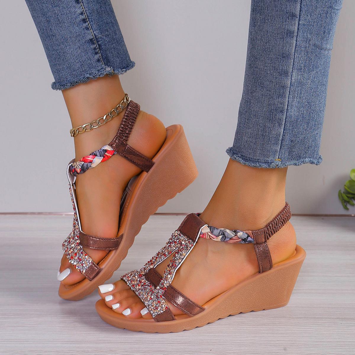 

Модная обувь больших размеров для женщин Летняя мода Женские сандалии на платформе Пляжная обувь Zapatos De Mujer Клинья Нескользящие Сандалии для женщин 43 темно-коричневого