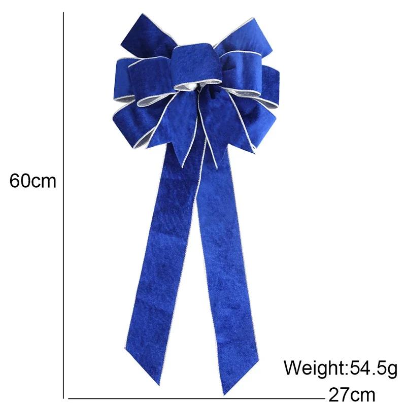 

Christmas Bows Outdoor Decorations Large Christmas Tree Topper Velvet Bow with Glitter Gold Edge for Xmas Home Door Wall Decor about 27x60cm синий