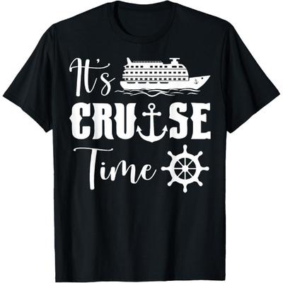 Funny It's Cruise Time Tee Shirt - Unisex Black T-Shirt - Small - Short Sleeve - Cotton Blend - Exclusive Novelly Design, Embroidery
