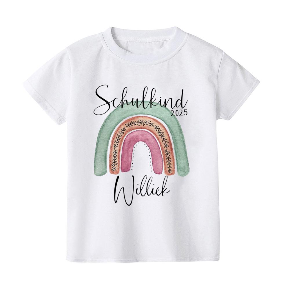 Söt skolbarns-t-shirt med namn Regnbåge Skolbarn 2025 T-shirts Personlig Första klass t-shirt Gåva första skoldagen