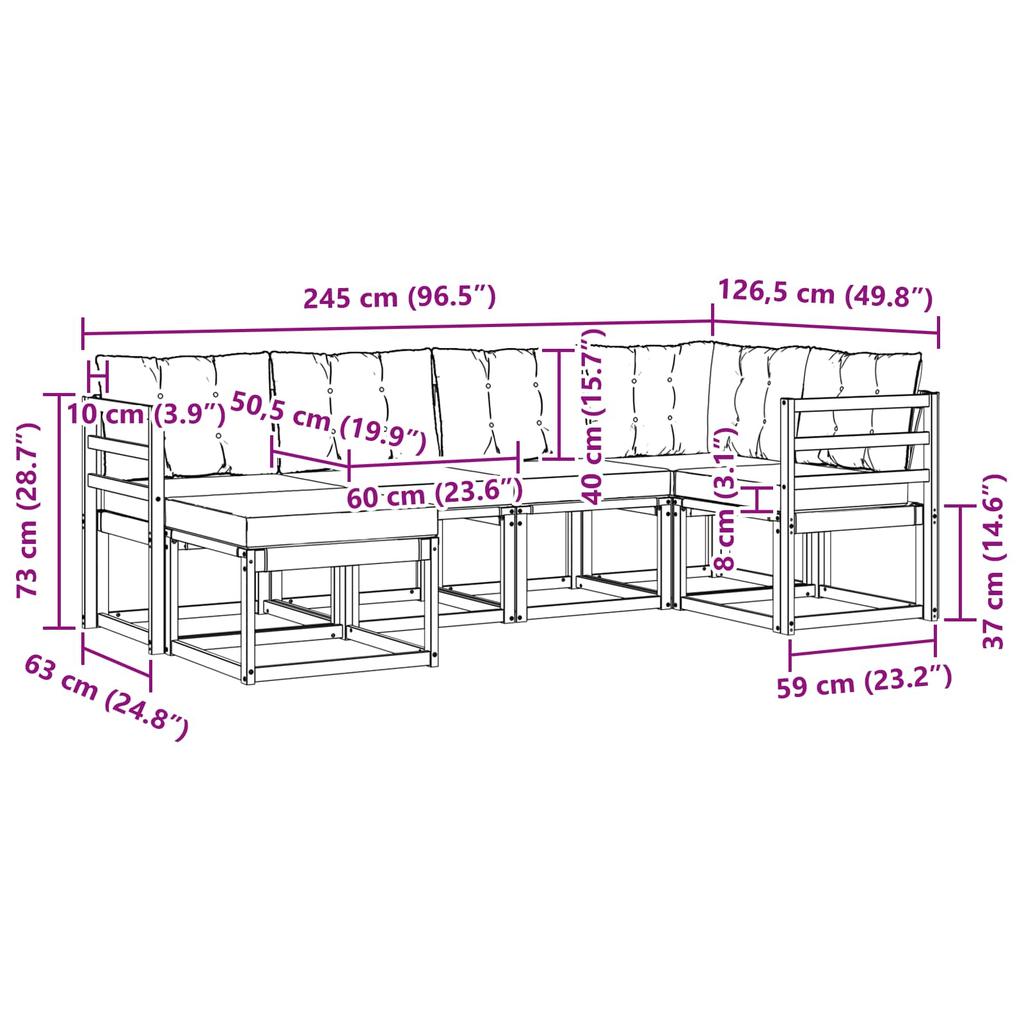 Outdoor Sofa Set with Cushions 6 pcs Natural and Black