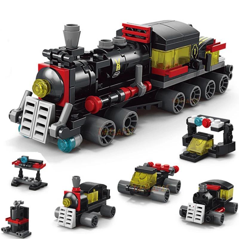DIY 6 In 1 Train Track Robot Vehicle Truck Building Blocks Kit Girls Bricks Movie Model Kids STEM Educational Birthday Boys Toys