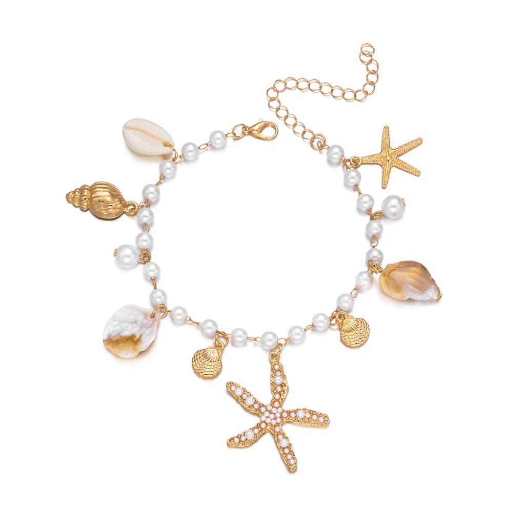Bohemian Shell Starfish Anklets for Women Vacation Style Imitation Pearl Seahorse Conch Anklet Leg Foot Chain Sandals Jewelry
