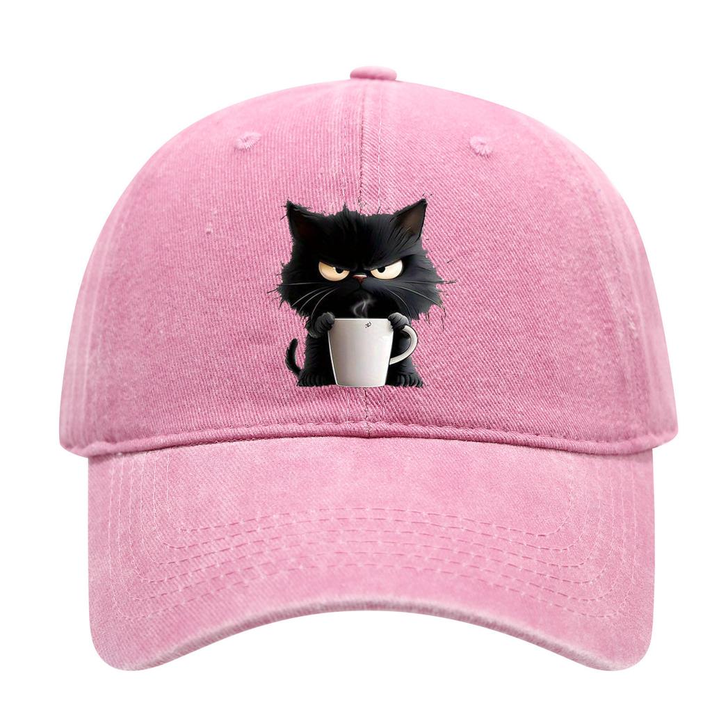 Washed Cat Print Baseball Cap Spring Summer Korean Style Casual Unisex Couple Versatile Hat Sun Hat Casual Duckbill Cap