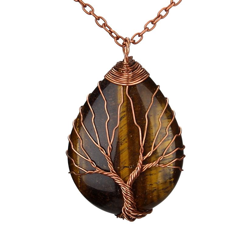 Direct Sales Copper Wire Winding Tree Of Life Water Drop Natural Gemstone Necklace Necklace N517 Pendant