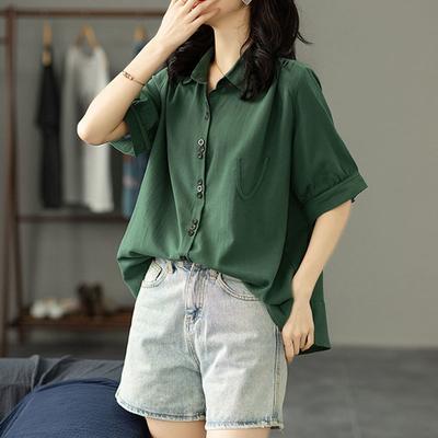 Summer Fresh Collared Shirt Women's Short Sleeved Lazy Style Cardigan Single Breasted Retro Top Women Blouses & Shirts