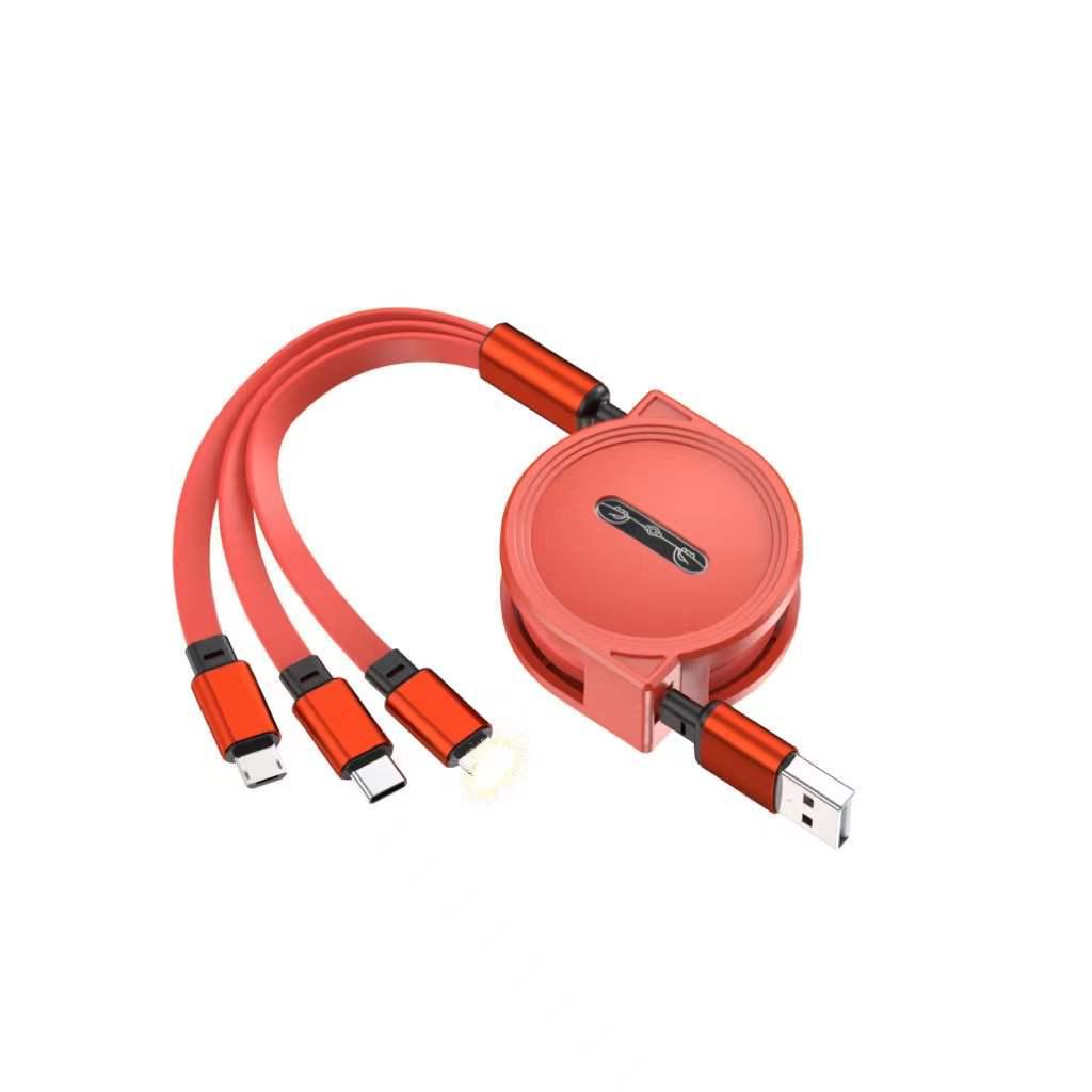 Retractable Macaron 3-in-1 Fast Charging Cable with Custom Logo