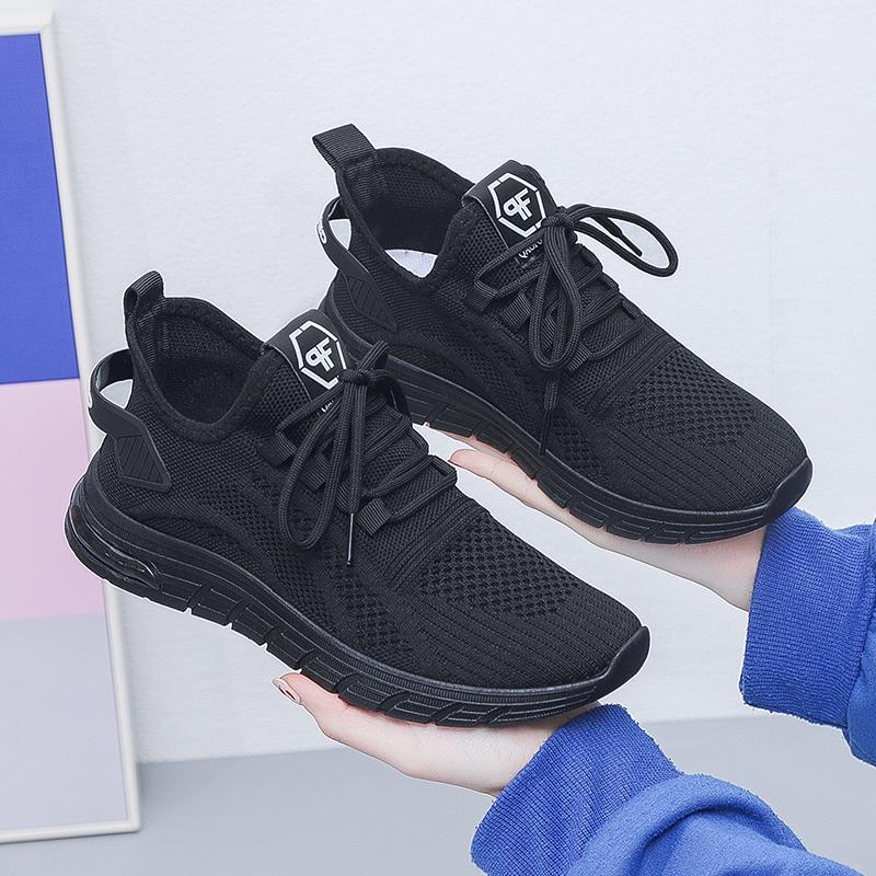 2023 Spring New Women's Shoes Sports Shoes Korean Version of Flying Woven Casual Shoes Pure Color Breathable Mesh Women's Shoes