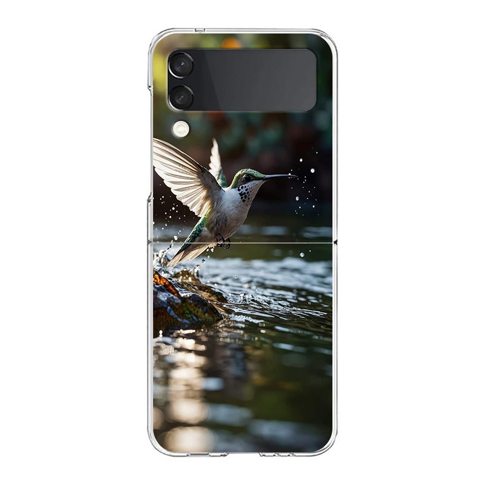 Phone Case For Samsung Galaxy Z Flip 3 4 5 Hard Folding Clear PC Bumper For Samsung Z Flip 6 Back Cover Hummingbird Samsung Z Flip 4