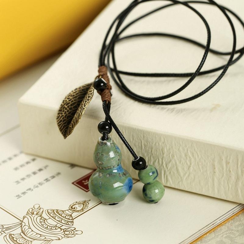 Keramik Schmuck Ethno-Stil Pullover Kette Lange Halskette Blatt Kürbis Anhänger Halskette Erwachsene Tragen